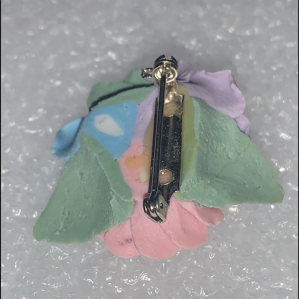 Ceramic Blue, Pink, & Violet Roses Brooch Pin - Picture 11 of 14